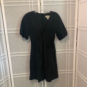 Madewell faded Black denim Mini Dress with open back button closure size 0 NWT
